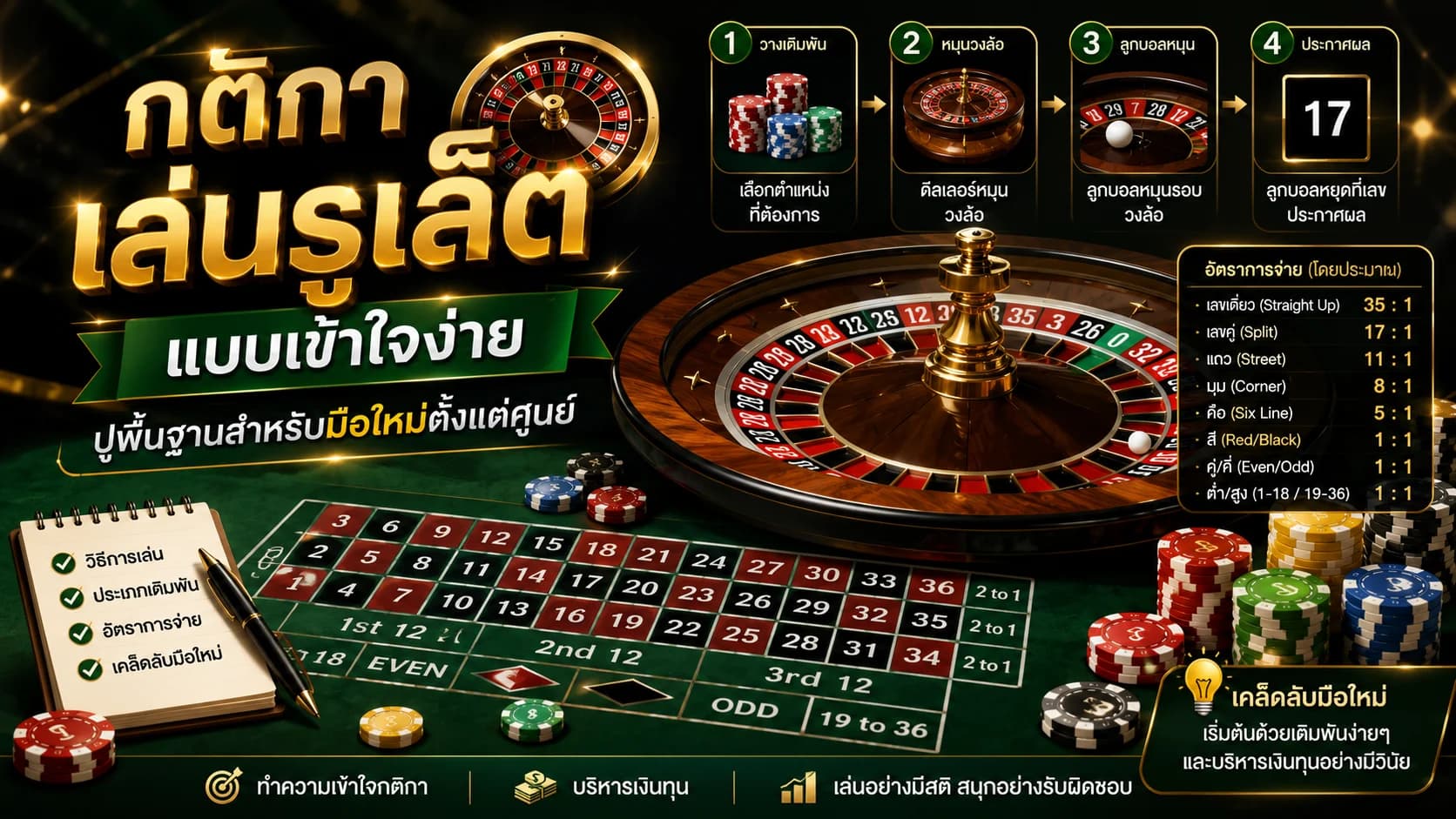 กติกาเล่นรูเล็ตแบบเข้าใจง่าย ปูพื้นฐานสำหรับมือใหม่ตั้งแต่ศูนย์