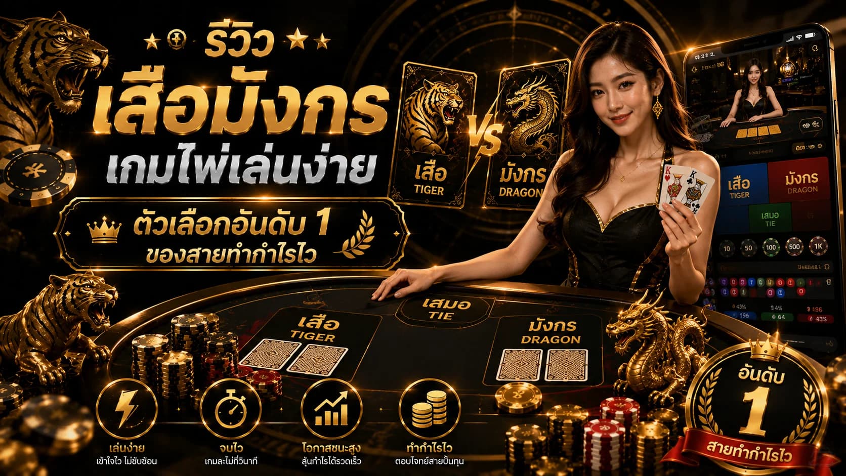 รีวิว เสือมังกร เกมไพ่เล่นง่าย ตัวเลือกอันดับ 1 ของสายทำกำไรไว